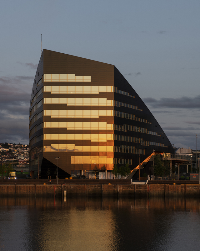 Powerhouse Brattørkaia and adjacent neighborhood seen from the Trondheim Fjord